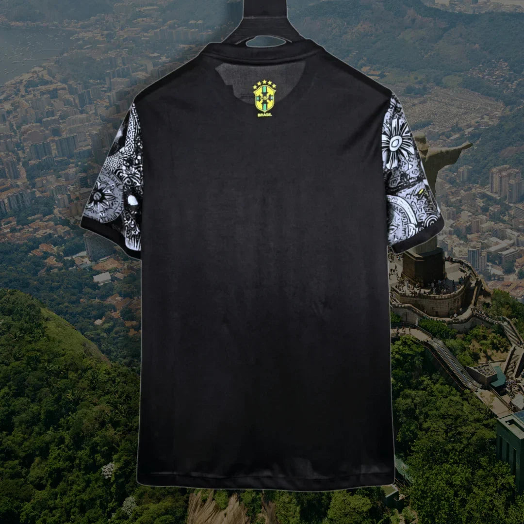 BRAZIL X JESUS CHRIST X stussy soccer jersey SPECIAL EDITION JERSEY KIT (BLACK) from the back without print
