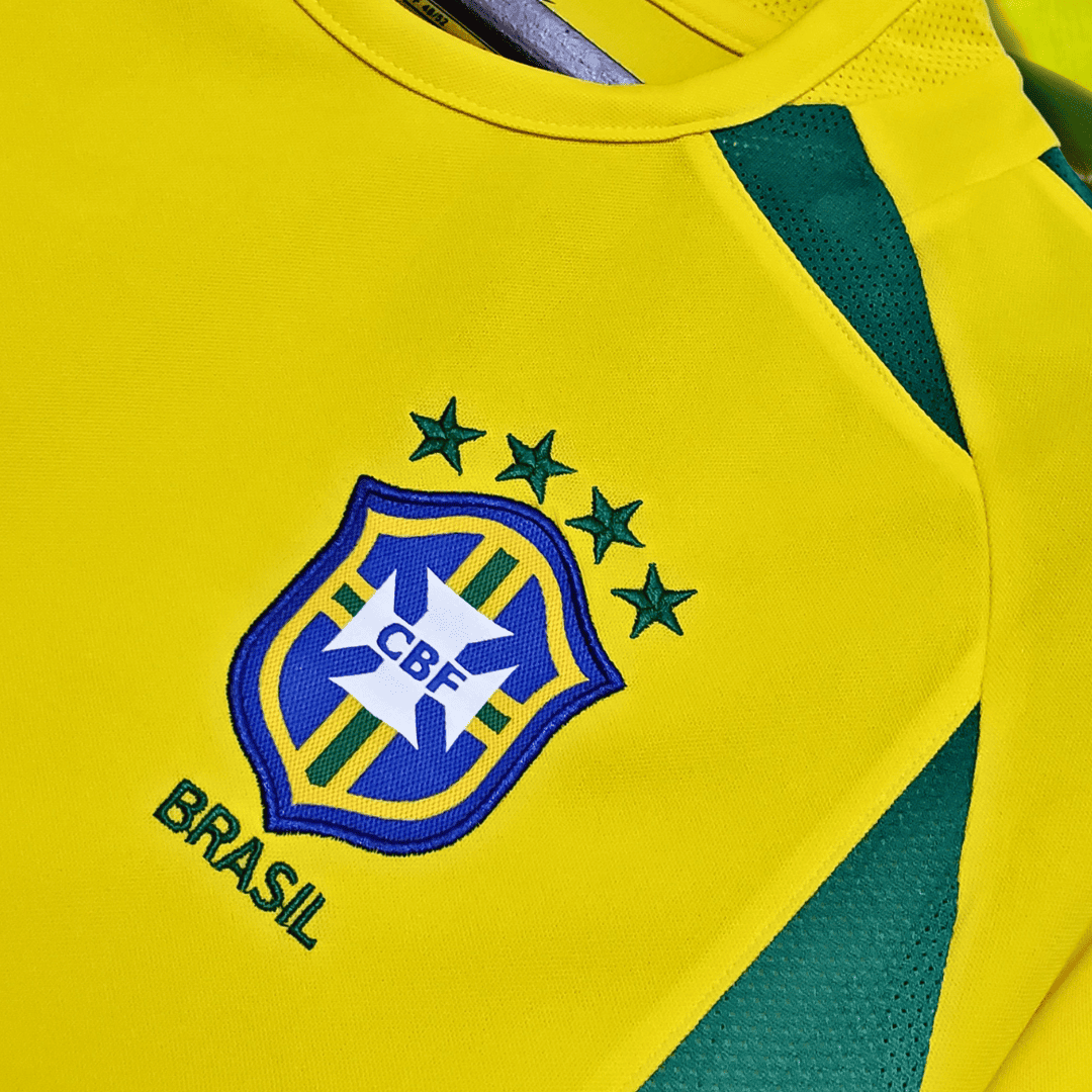 BRAZIL X stussy soccer jersey Concept Football Kit (2002 World Cup Retro) from the front logo close up