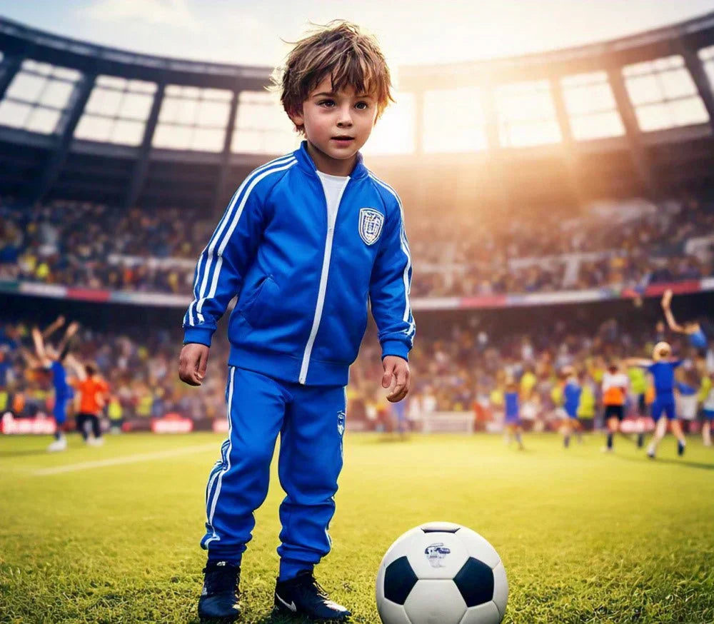 a kid wearing a football tracksuit
