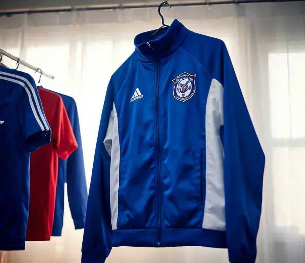 a kids football tracksuit hanged to airdry