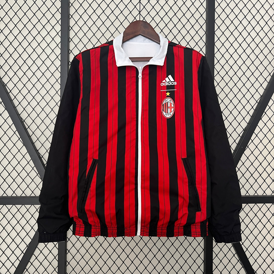 ac milan x off white reversible soccer windbreaker
